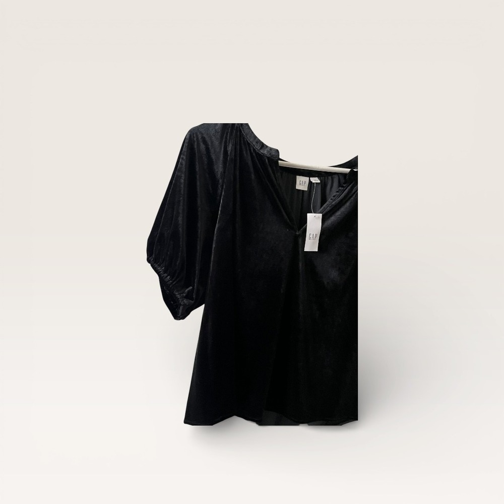 GAP Black Velvet Puff Sleeve Blouse Split Neck Top Womens Size S New With Tags - Picture 4 of 9
